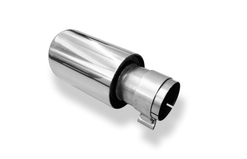 Fox Anschraubendrohr Typ 16 mit Schelle einfach - Ø 90mm Rund eingerollt / abgeschrägt / ohne Absorber - L_ (mm) und d_ (mm innen) ist flexibel - muss angeben werden - L minimum 170mm und maximal 500mm