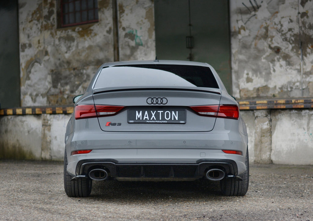 Maxton Design Heck Ansatz Flaps Diffusor passend für Audi RS3 Limousine 8V Facelift schwarz Hochglanz