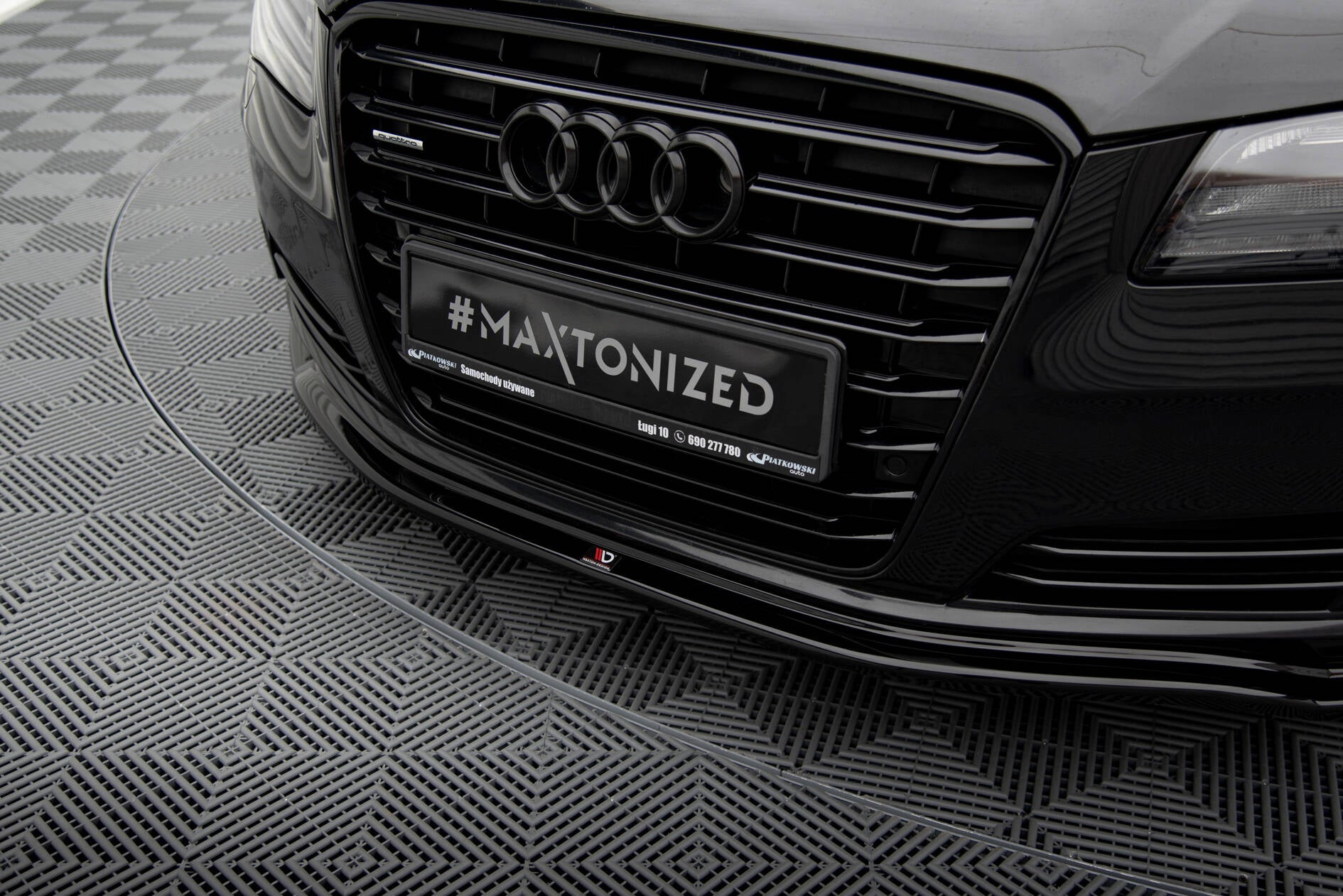 Maxton Design Street+ Spoilerlippe Front Ansatz passend für Audi A8 D4 schwarz Hochglanz