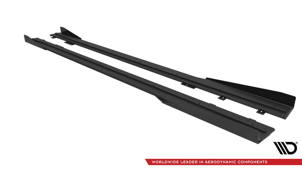 Maxton Design Street Pro Street+ Seitenschweller Leisten + Flaps passend für Ford Mustang Dark Horse Mk7 schwarz Hochglanz