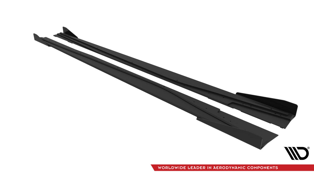 Maxton Design Street Pro Street+ Seitenschweller Leisten + Flaps passend für Mercedes-Benz A AMG-Line W176 Facelift schwarz Hochglanz