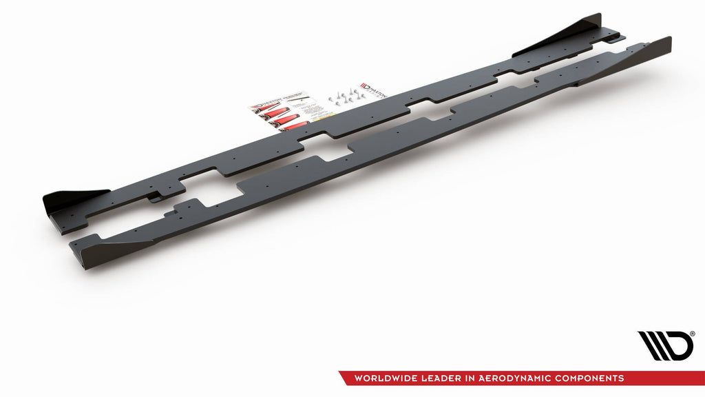 Maxton Design Street Pro Street+ Seitenschweller Leisten + Flaps passend für Ford Focus RS Mk3 schwarz Hochglanz