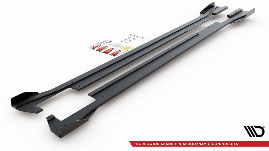 Maxton Design Street Pro Street+ Seitenschweller Leisten + Flaps passend für VW Arteon R-Line Limousine / Shooting Brake Mk1 schwarz Hochglanz