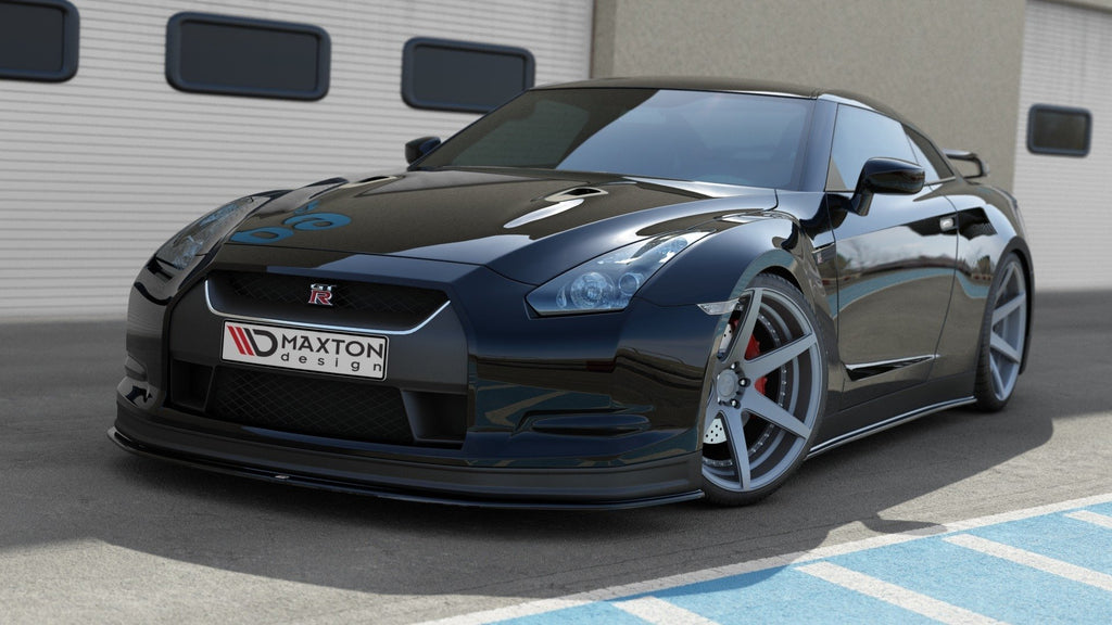Maxton Design Street+ Spoilerlippe Front Ansatz V.2 passend für NISSAN GT-R vor Facelift COUPE (R35-SERIES) schwarz Hochglanz