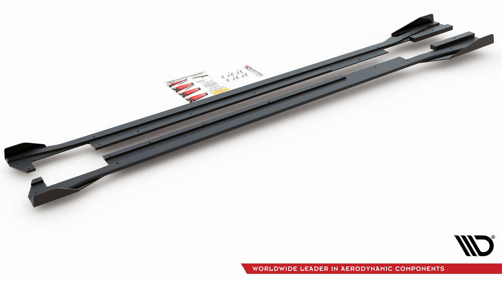 Maxton Design Street Pro Street+ Seitenschweller Leisten + Flaps passend für VW Arteon R-Line Limousine / Shooting Brake Mk1 schwarz Hochglanz