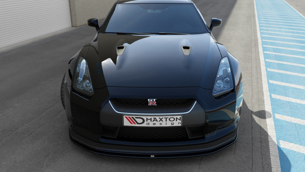 Maxton Design Street+ Spoilerlippe Front Ansatz V.2 passend für NISSAN GT-R vor Facelift COUPE (R35-SERIES) schwarz Hochglanz