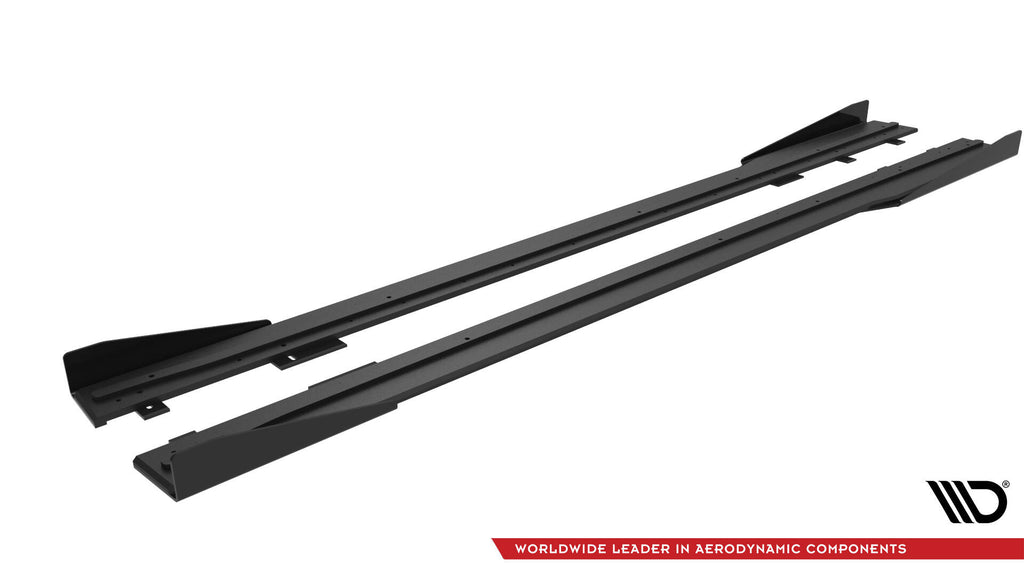 Maxton Design Street Pro Street+ Seitenschweller Leisten + Flaps passend für Ford Mustang Dark Horse Mk7 schwarz Hochglanz
