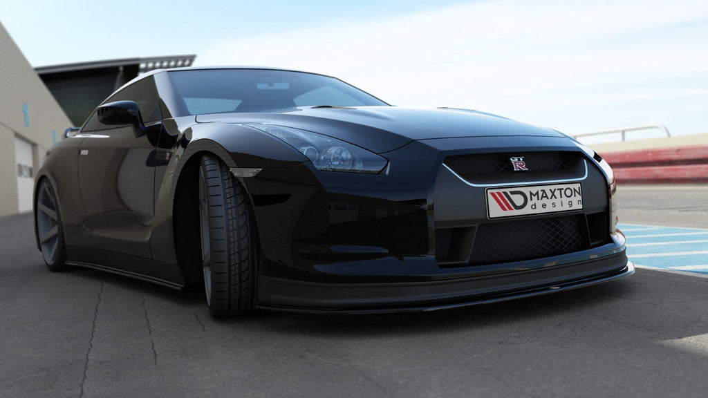 Maxton Design Street+ Spoilerlippe Front Ansatz V.2 passend für NISSAN GT-R vor Facelift COUPE (R35-SERIES) schwarz Hochglanz