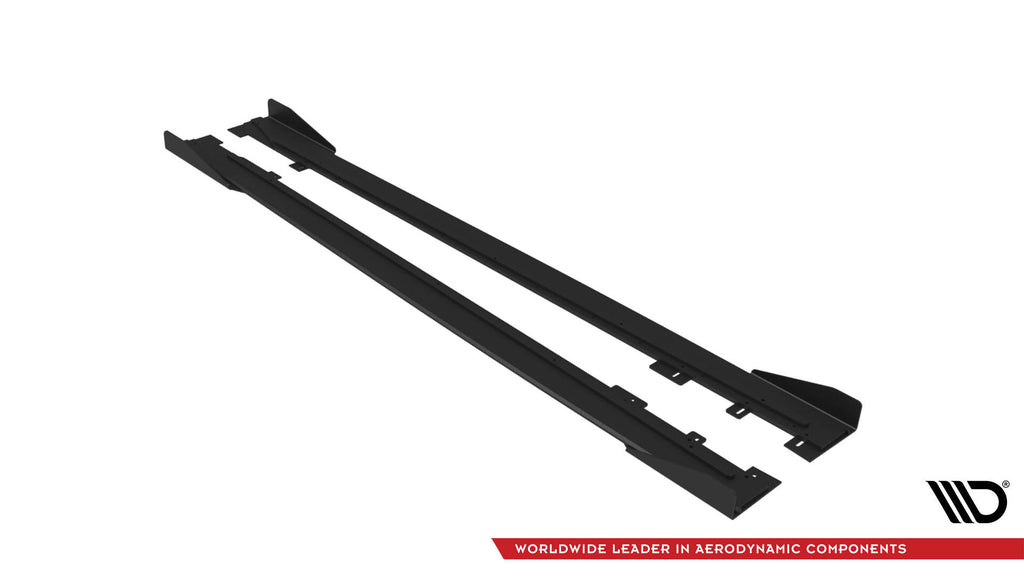 Maxton Design Street Pro Street+ Seitenschweller Leisten + Flaps passend für Ford Mustang GT Mk6 schwarz Hochglanz