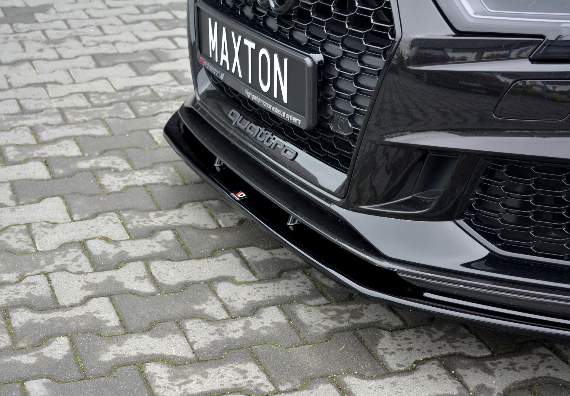Maxton Design Street+ Spoilerlippe Front Ansatz V.1 passend für Audi RS3 Sportback 8V Facelift schwarz Hochglanz