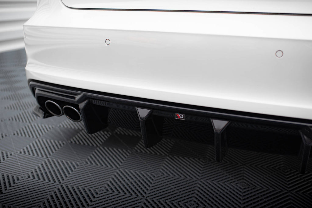 Maxton Design Diffusor Heck Ansatz passend für Audi A3 S-Line Sportback 8V (Doppelauspuff li.)