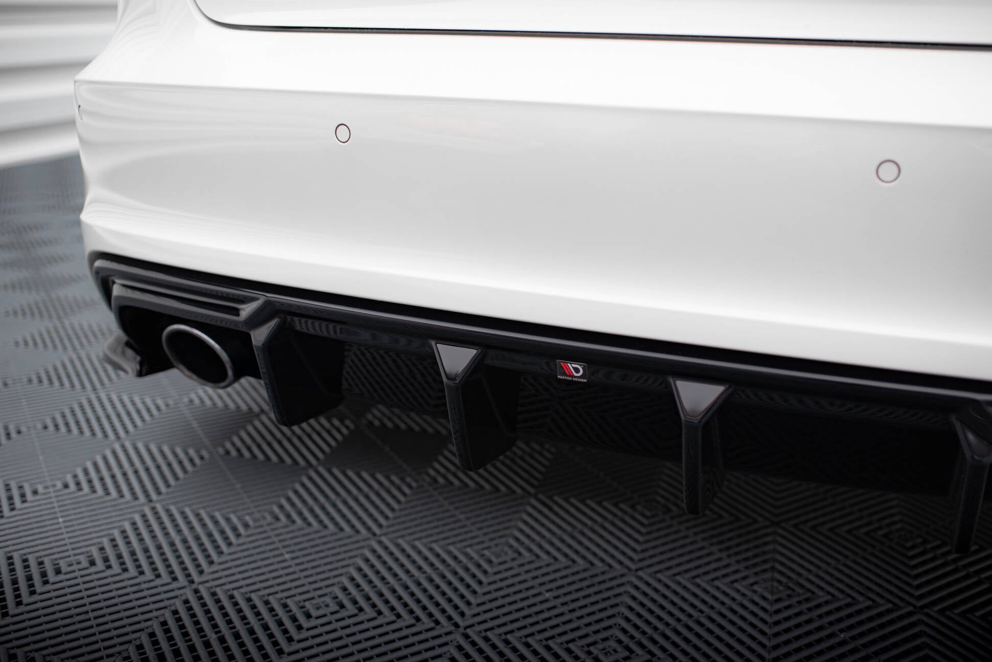 Maxton Design Diffusor Heck Ansatz passend für Audi A3 S-Line Sportback 8V (Ausführung mit einseitigem Doppelauspuffendrohr)