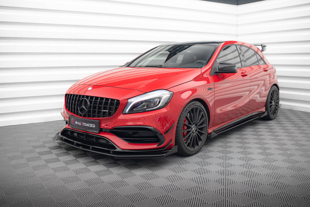 Maxton Design Street Pro Street+ Spoilerlippe Front Ansatz + Flaps passend für Mercedes-Benz A 45 AMG Aero W176 Facelift schwarz Hochglanz