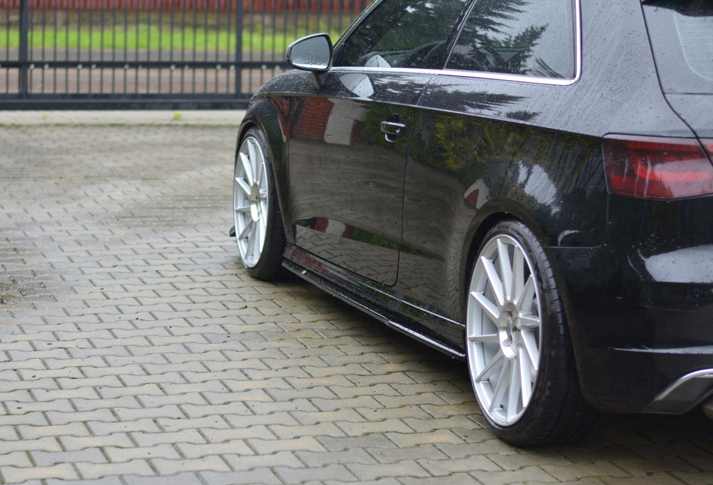 Maxton Design Street+ Seitenschweller Leisten passend für Audi S3/A3 S-Line Hatchback 8V/8V Facelift schwarz Hochglanz