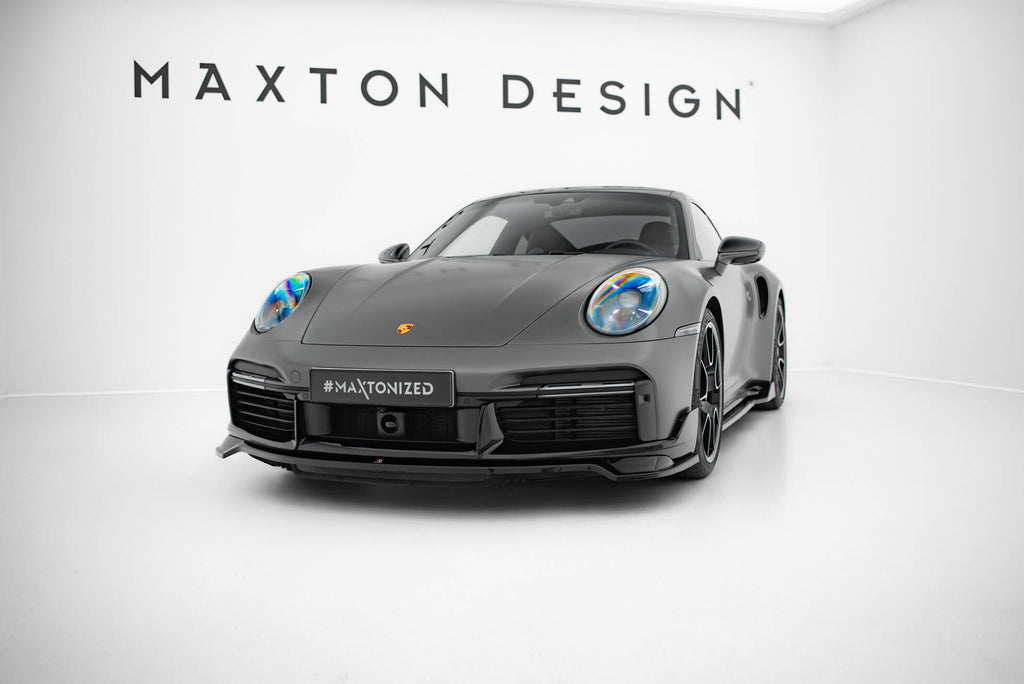 Maxton Design Street+ Spoilerlippe Front Ansatz passend für Porsche 911 Turbo S Sport Package 992 schwarz Hochglanz
