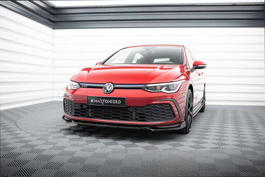 Maxton Design Street+ Spoilerlippe Front Ansatz V.2 + Flaps passend für VW Golf GTI / GTE / GTD / R-Line Mk8