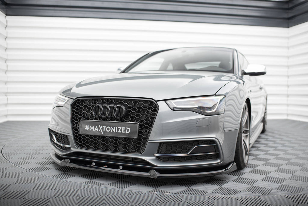 Maxton Design Street+ Spoilerlippe Front Ansatz V.3 passend für Audi S5 / A5 S-Line 8T Facelift schwarz Hochglanz
