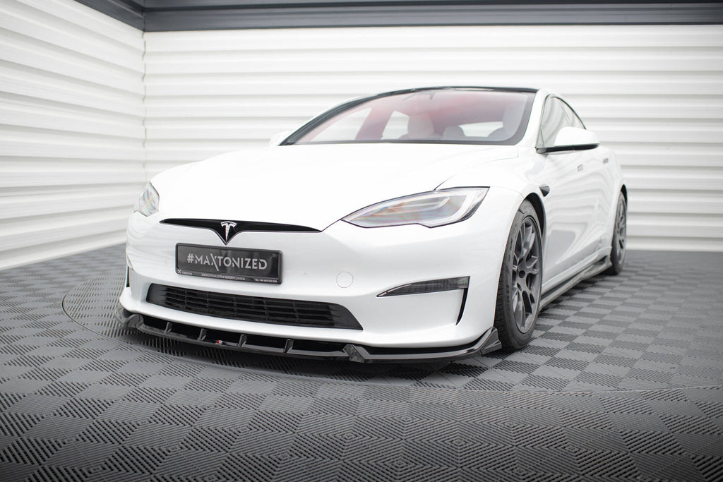 Maxton Design Street+ Spoilerlippe Front Ansatz V.1 passend für Tesla Model S Plaid Mk1 Facelift schwarz Hochglanz