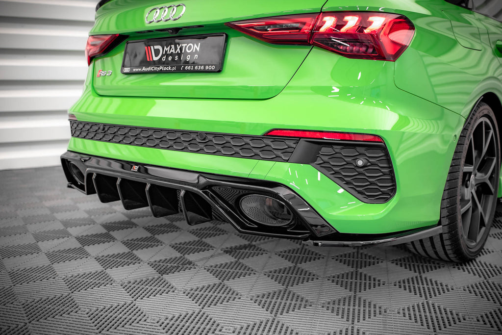 Maxton Design Heck Ansatz Flaps Diffusor passend für Audi RS3 Limousine 8Y schwarz Hochglanz