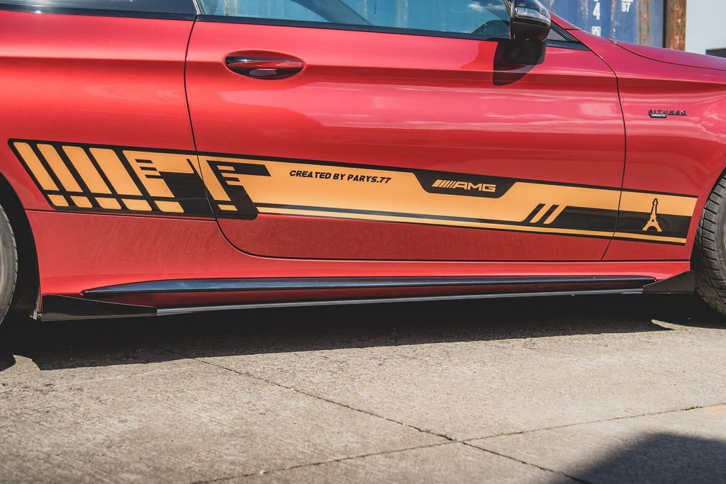 Maxton Design Street Pro Street+ Seitenschweller Leisten + Flaps passend für Mercedes-AMG C43 / AMG-Line Coupe C205 schwarz Hochglanz