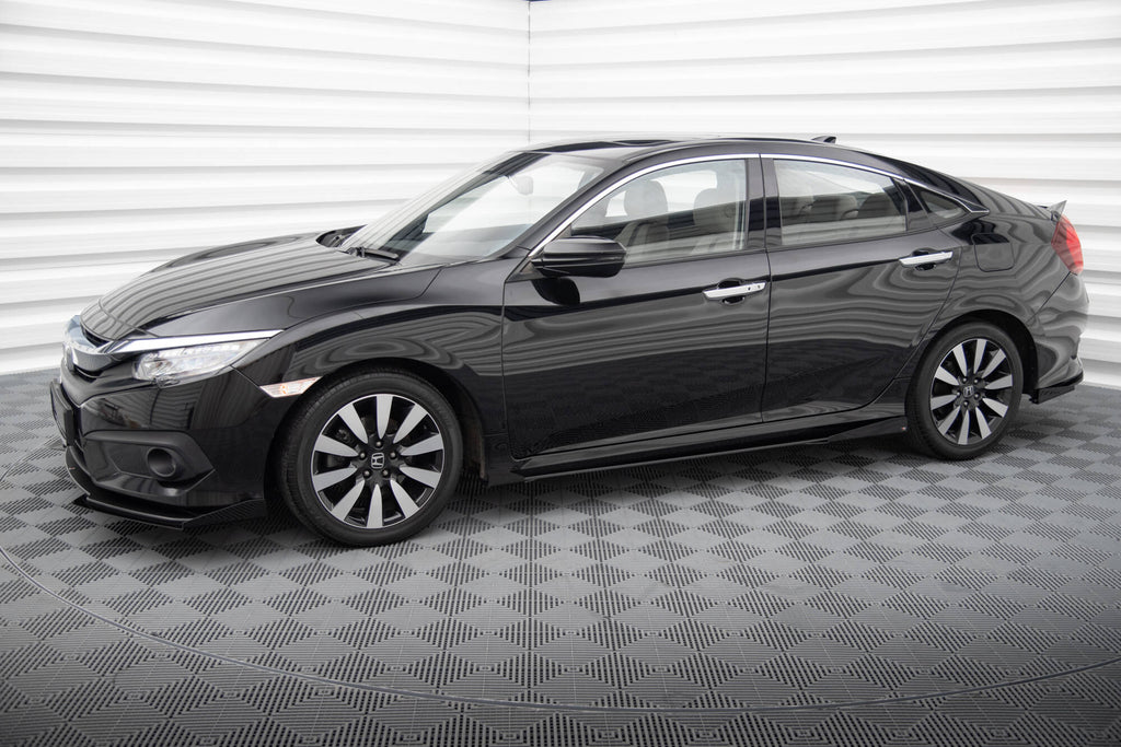 Maxton Design Street Pro Street+ Seitenschweller Leisten + Flaps passend für Honda Civic Mk10 schwarz Hochglanz