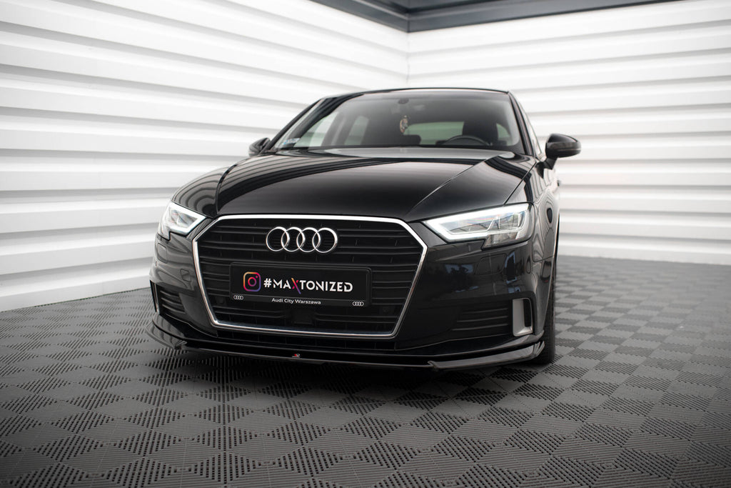 Maxton Design Street+ Spoilerlippe Front Ansatz V.2 passend für Audi A3 Sportback 8V Facelift schwarz Hochglanz