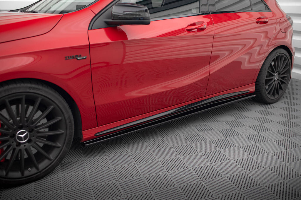 Maxton Design Street+ Seitenschweller Leisten passend für Mercedes A W176/ CLA 117 AMG/ CLA 117 AMG LINE Facelift schwarz Hochglanz
