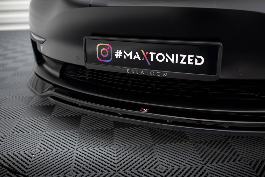 Maxton Design Street+ Spoilerlippe Front Ansatz V.3 passend für Tesla Model 3 schwarz Hochglanz