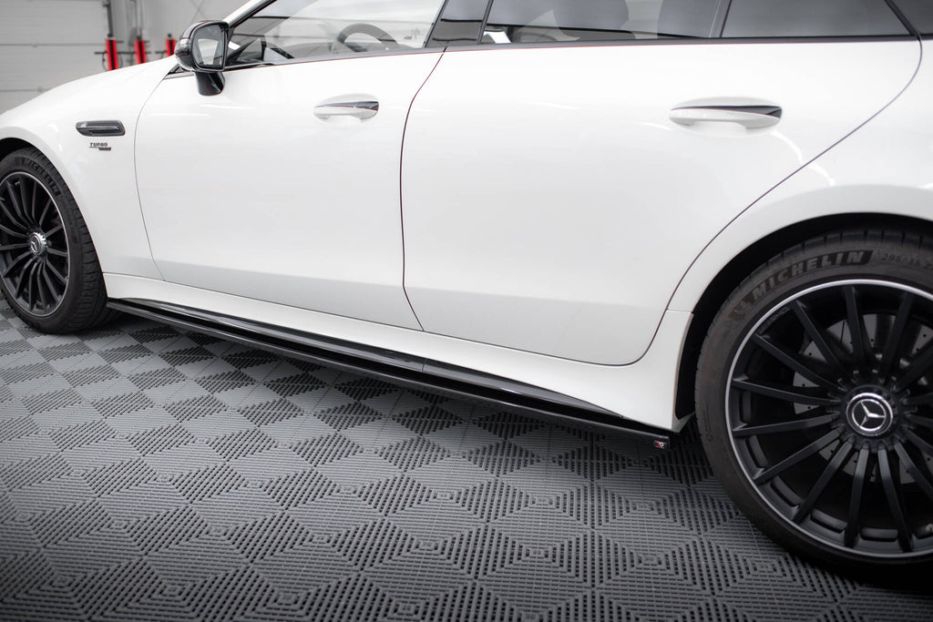 Maxton Design Street+ Seitenschweller Leisten passend für Mercedes-AMG GT 43 4 Door Coupe V8 Styling Package X290 schwarz Hochglanz