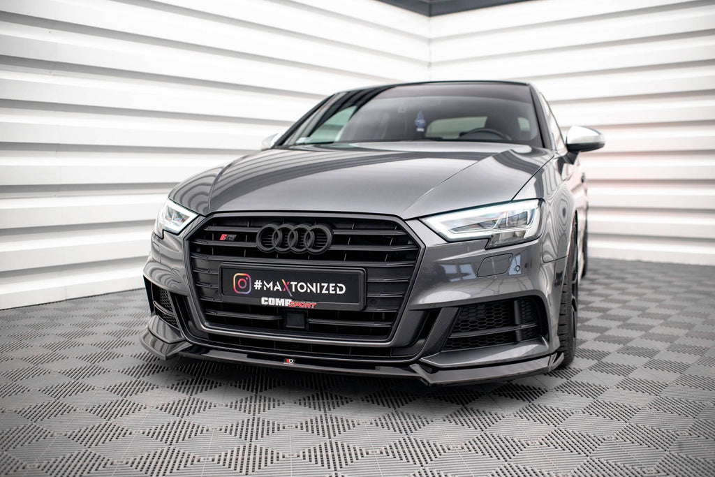Maxton Design Street+ Spoilerlippe Front Ansatz V.3 passend für Audi S3 / A3 S-Line Sportback 8V Facelift schwarz Hochglanz
