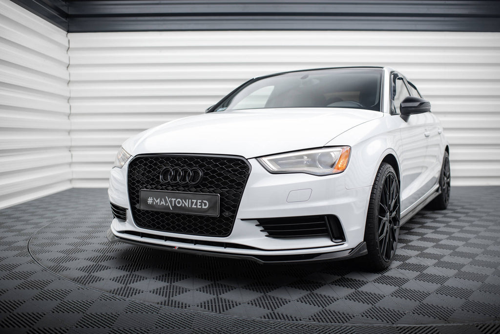 Maxton Design Street+ Spoilerlippe Front Ansatz V.2 passend für Audi A3 Limousine 8V schwarz Hochglanz