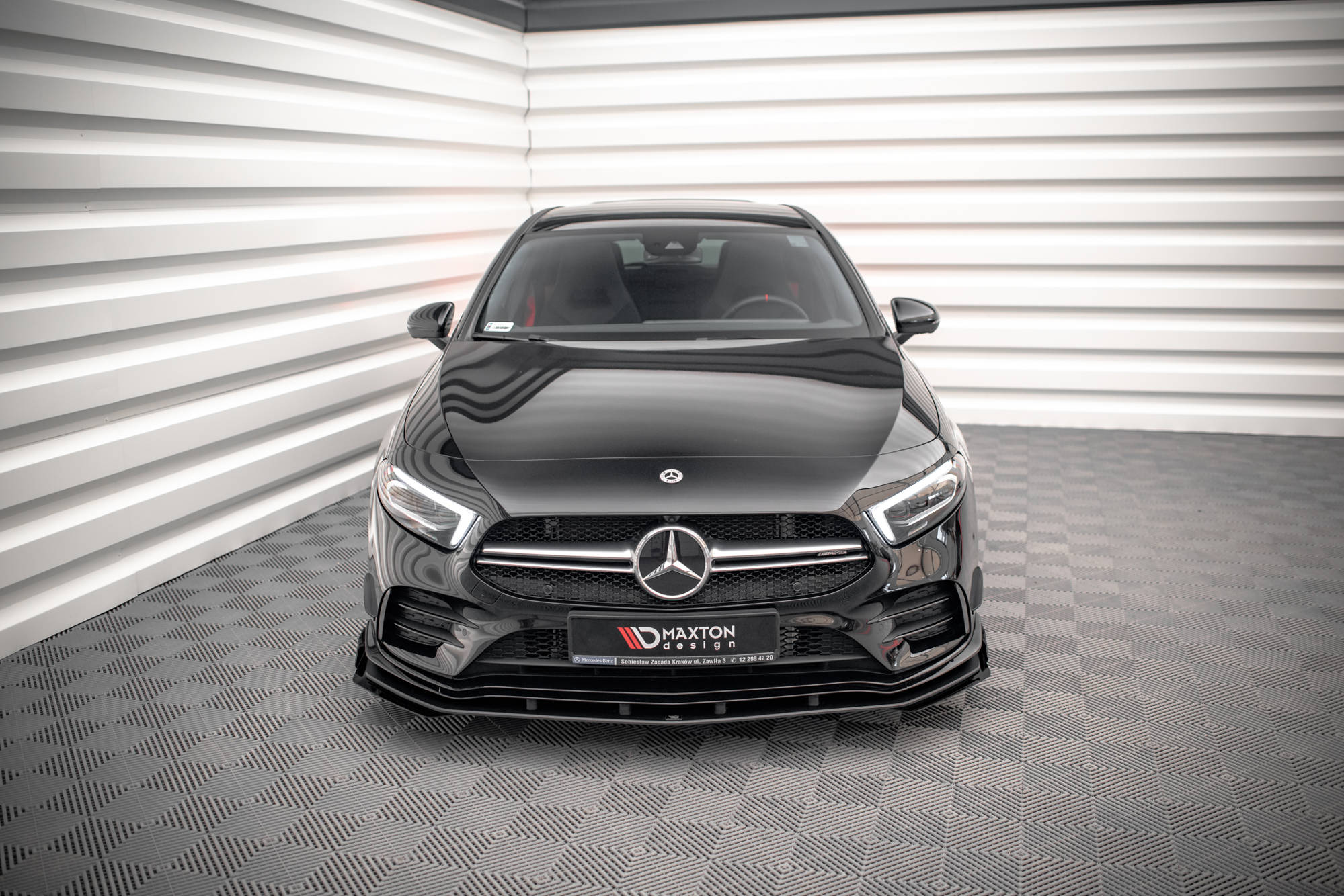 Maxton Design Street Pro Street+ Spoilerlippe Front Ansatz + Flaps passend für Mercedes A35 AMG / AMG-Line Aero Pack W177 schwarz Hochglanz