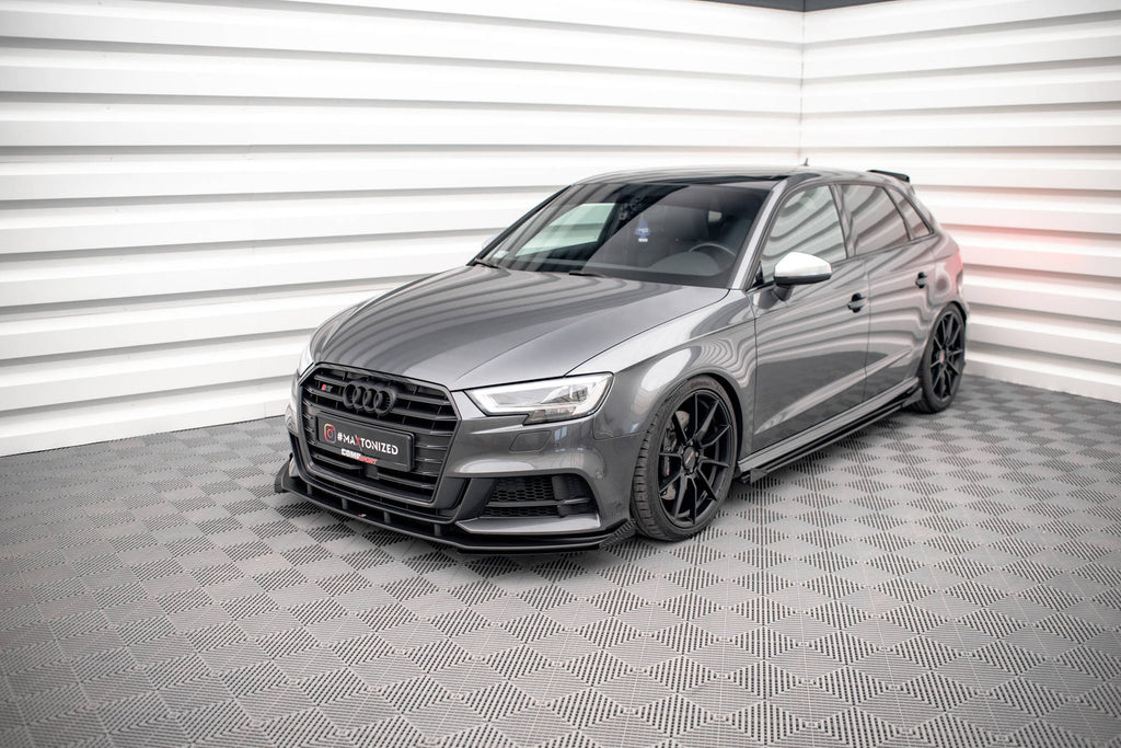 Maxton Design Front Stoßstange Flaps passend für Audi S3 / A3 S-Line Sportback 8V Facelift schwarz Hochglanz