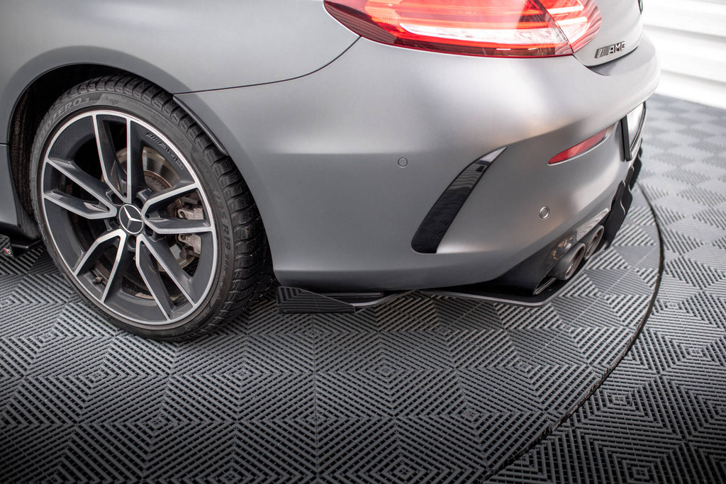 Maxton Design Street Pro Heck Ansatz Flaps Diffusor + Flaps passend für Mercedes-AMG C43 Coupe / Cabrio C205 Facelift / A205 Facelift schwarz Hochglanz