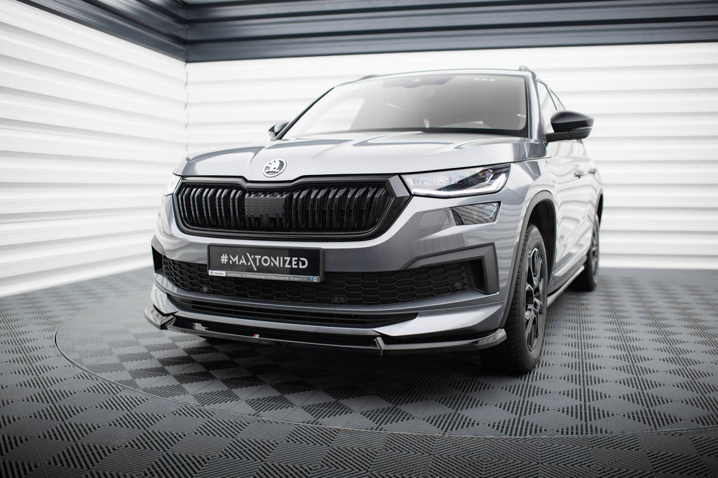 Maxton Design Street+ Spoilerlippe Front Ansatz V.1 passend für Skoda Kodiaq Sportline Mk1 Facelift schwarz Hochglanz