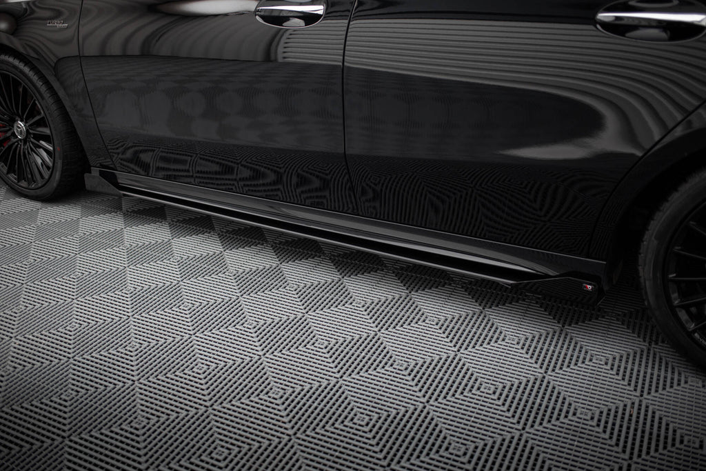Maxton Design Street Pro Street+ Seitenschweller Leisten + Flaps passend für Mercedes-AMG A35 W177 Facelift schwarz Hochglanz