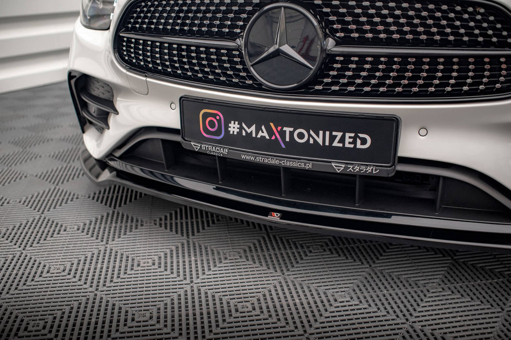 Maxton Design Street+ Spoilerlippe Front Ansatz V.1 passend für Mercedes-Benz E AMG-Line W213 Facelift schwarz Hochglanz