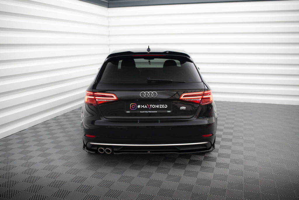 Maxton Design Heck Ansatz Flaps Diffusor passend für Audi A3 Sportback 8V Facelift schwarz Hochglanz
