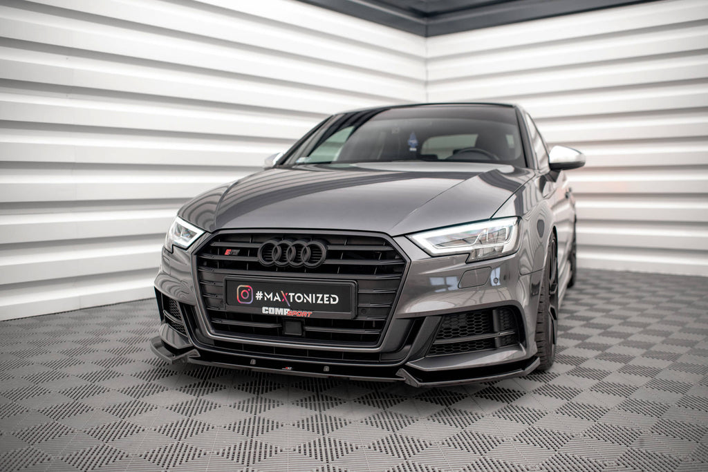 Maxton Design Street+ Spoilerlippe Front Ansatz V.1 passend für Audi S3 / A3 S-Line Sportback 8V Facelift schwarz Hochglanz