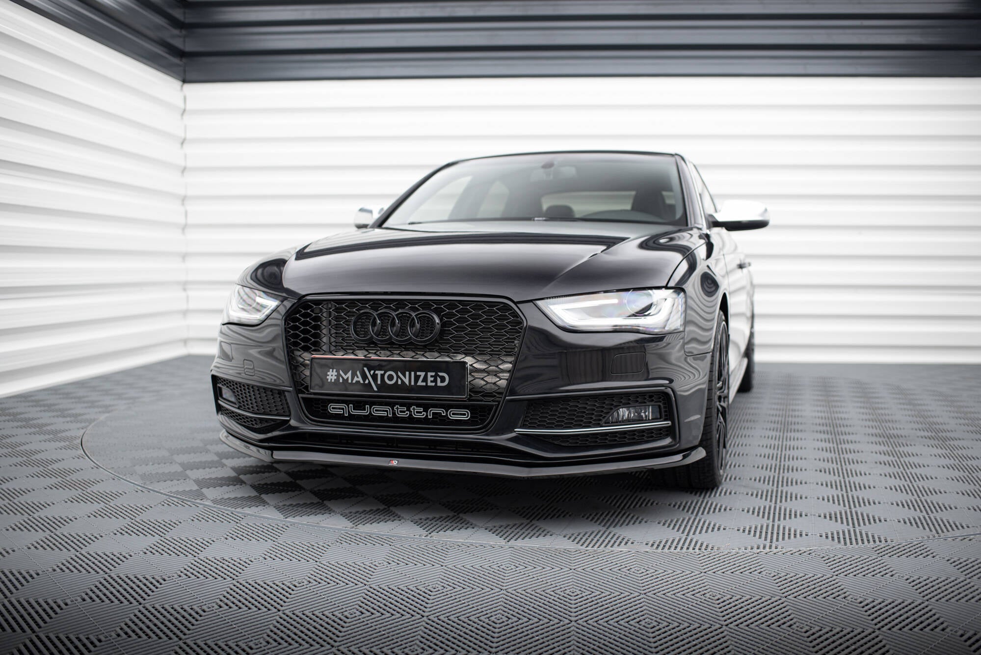 Maxton Design Street+ Spoilerlippe Front Ansatz V.1 passend für Audi A4 S-Line / S4 B8 Facelift schwarz Hochglanz