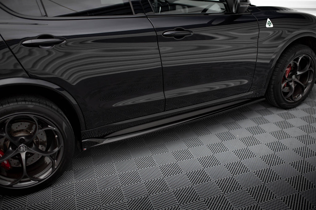 Maxton Design Street+ Seitenschweller Leisten passend für Alfa Romeo Stelvio Quadrifoglio Mk1 schwarz Hochglanz