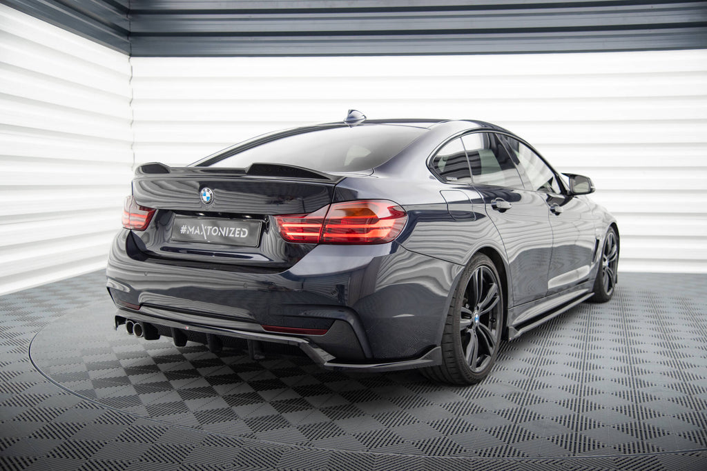 Maxton Design Street+ Mittlerer Diffusor RACE passend für BMW 4er Coupe / Gran Coupe / Cabrio M-Paket F32 / F36 / F33 schwarz Hochglanz