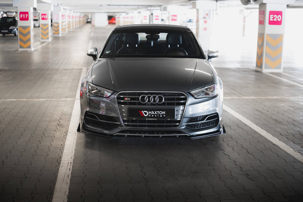 Maxton Design Street Pro Street+ Spoilerlippe Front Ansatz + Flaps passend für Audi S3 / A3 S-Line Limousine 8V schwarz Hochglanz