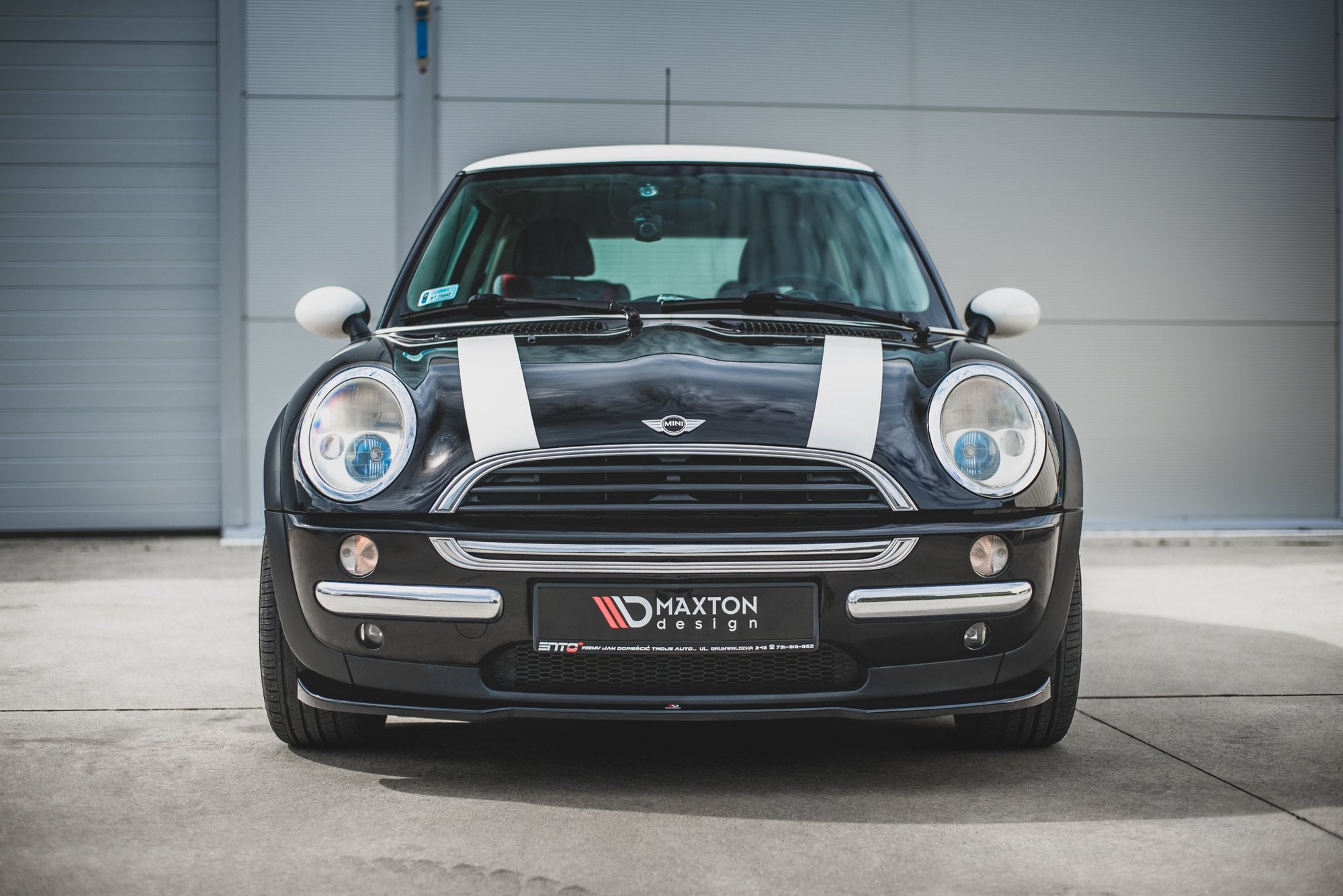 Maxton Design Street+ Spoilerlippe Front Ansatz passend für Mini Cooper / One R50 schwarz Hochglanz