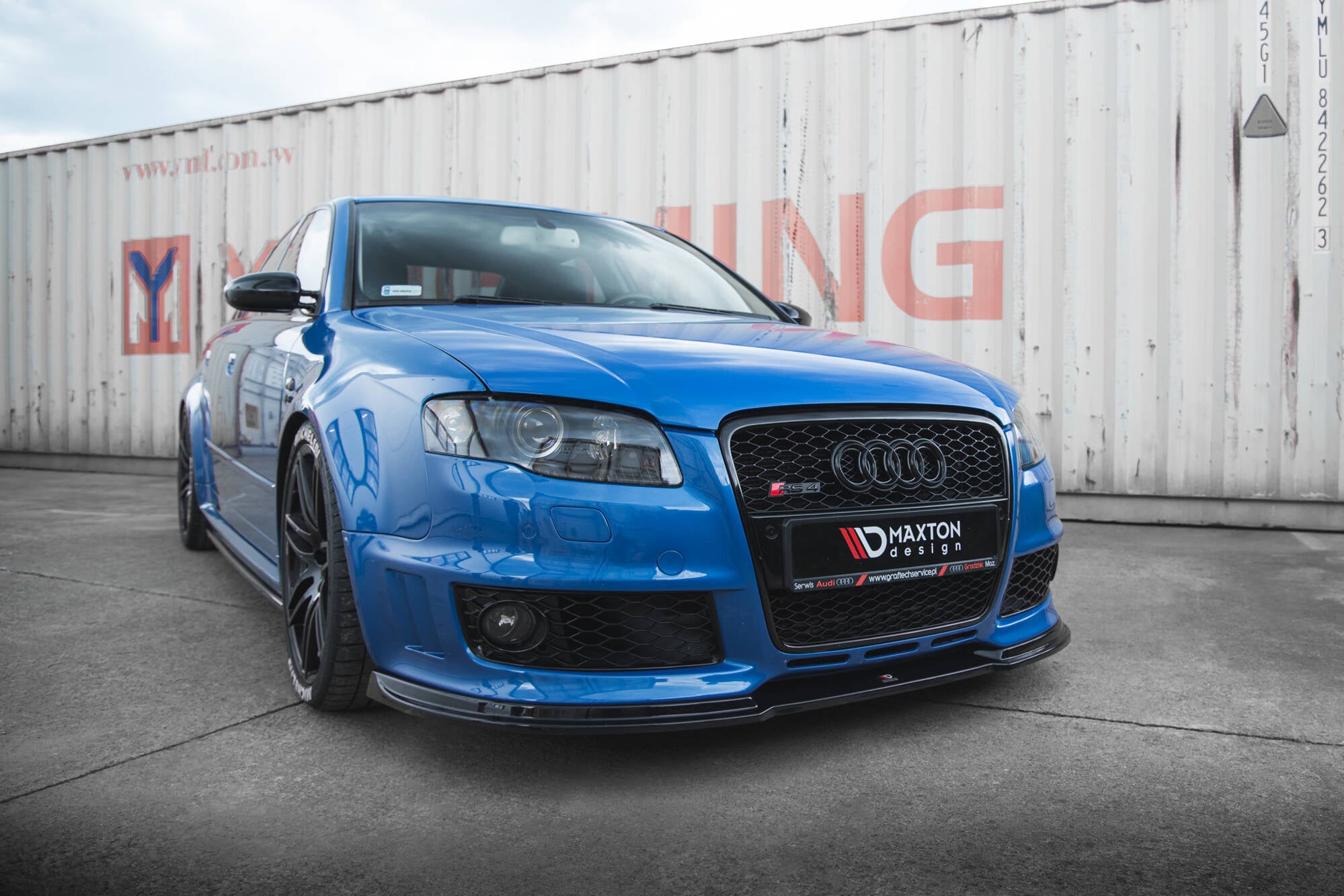 Maxton Design Street+ Spoilerlippe Front Ansatz V.1 passend für Audi RS4 B7 schwarz Hochglanz