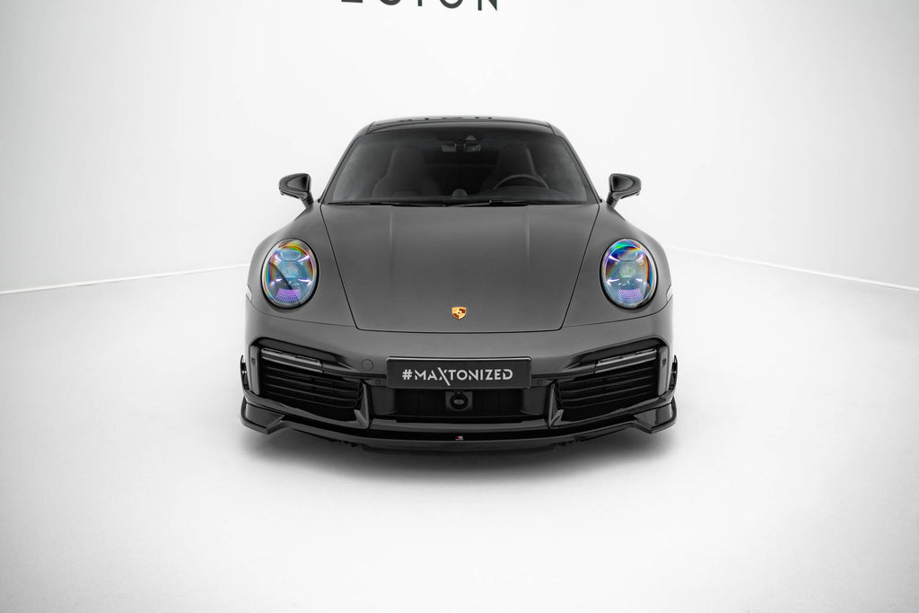 Maxton Design Street+ Spoilerlippe Front Ansatz passend für Porsche 911 Turbo S Sport Package 992 schwarz Hochglanz