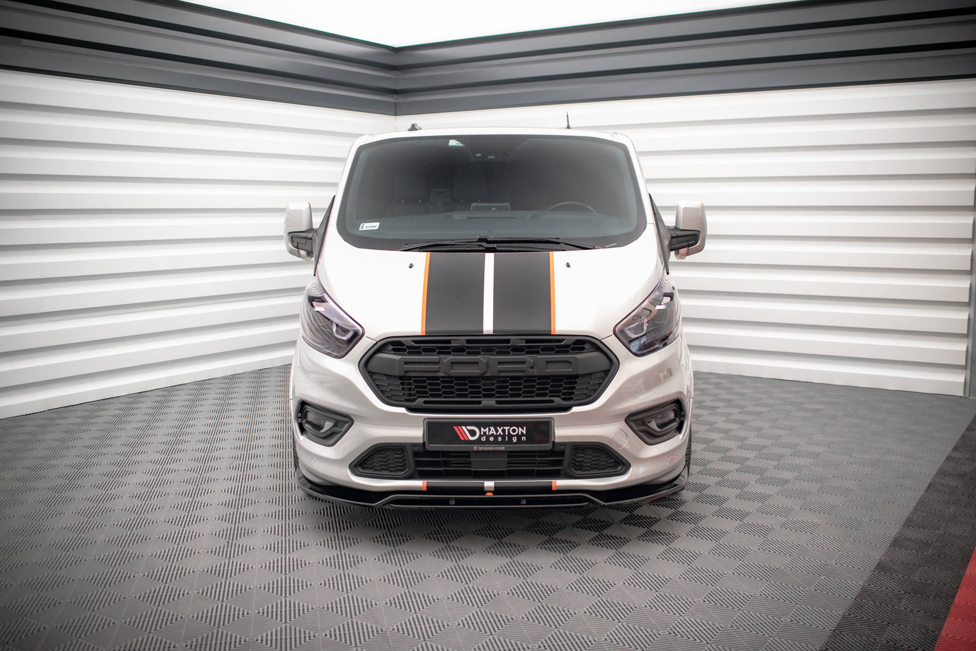 Maxton Design Street+ Spoilerlippe Front Ansatz passend für Ford Transit Custom ST-Line Mk1 Facelift schwarz Hochglanz