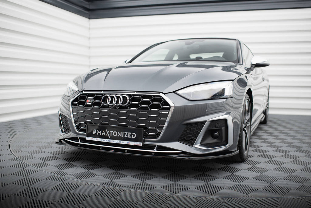 Maxton Design Street+ Spoilerlippe Front Ansatz V.1 passend für Audi S5 / A5 S-Line F5 Facelift schwarz Hochglanz
