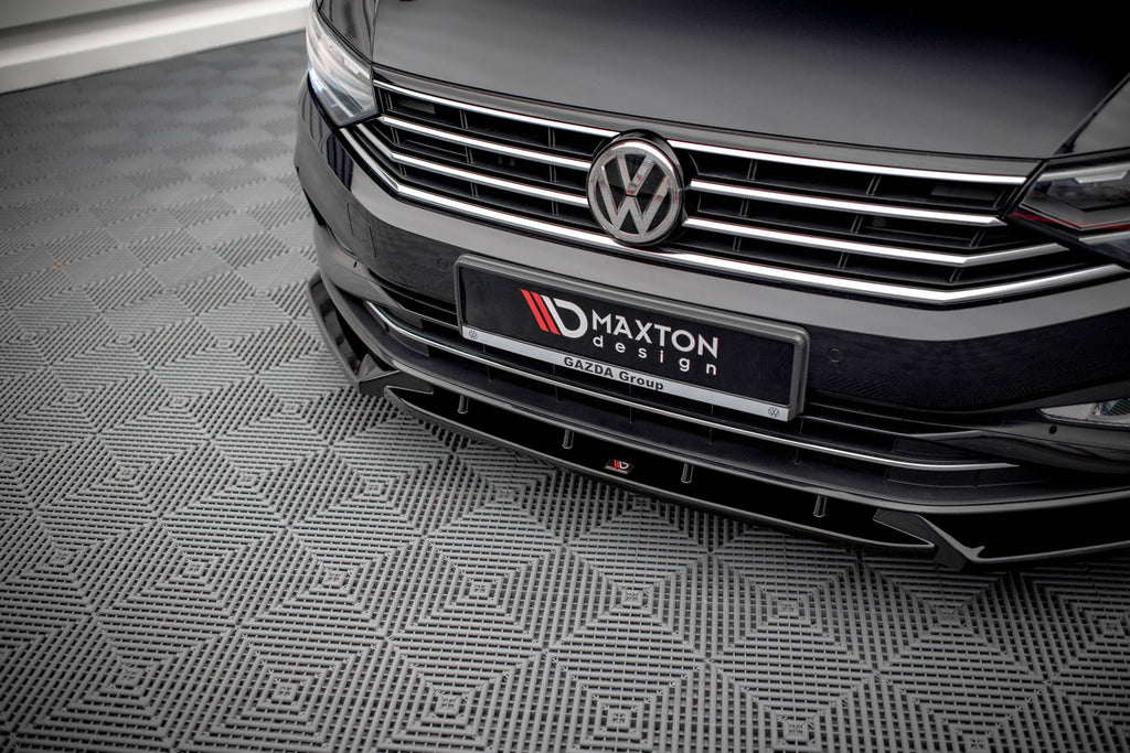 Maxton Design Street+ Spoilerlippe Front Ansatz V.2 passend für VW Passat B8 Facelift schwarz Hochglanz