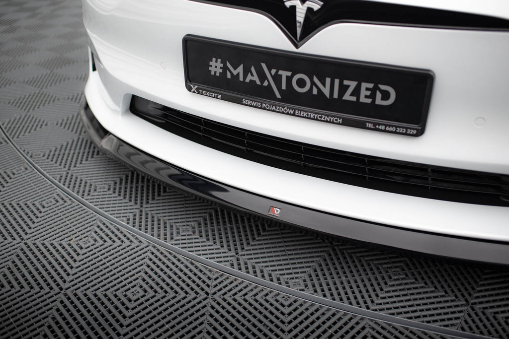 Maxton Design Street+ Spoilerlippe Front Ansatz V.2 passend für Tesla Model S Plaid Mk1 Facelift schwarz Hochglanz